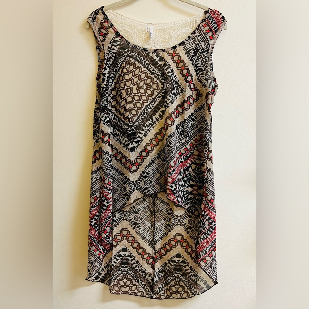 Studio Y Women's Medium Hi Lo Tank Lace Crocheted Back Boho Hippie Southwestern
